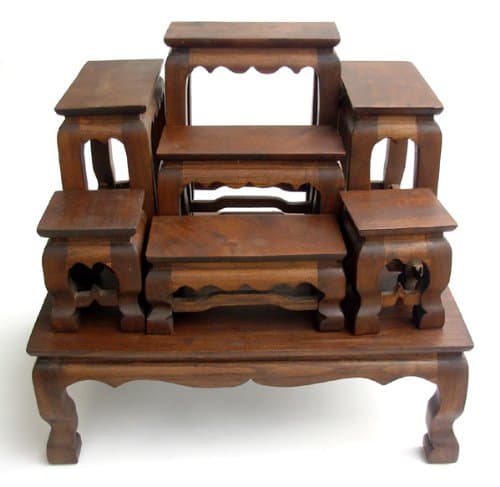 Thai Wood Carving Buddha Table Set Shelf Statue Figurine Stand