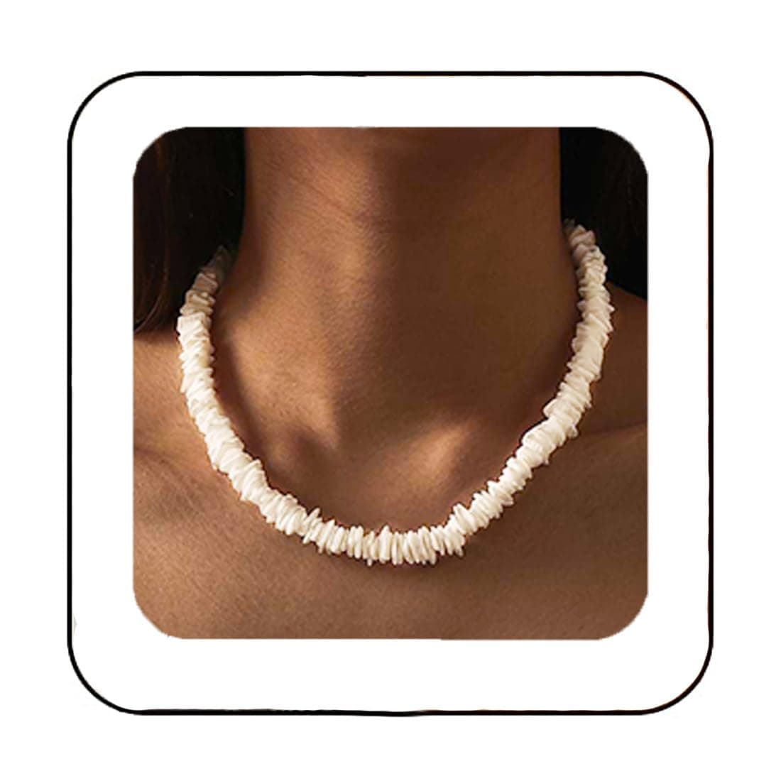 Puka White Shell Necklace Beach Chip Seashell Necklaces Clam Chips Necklace for Women