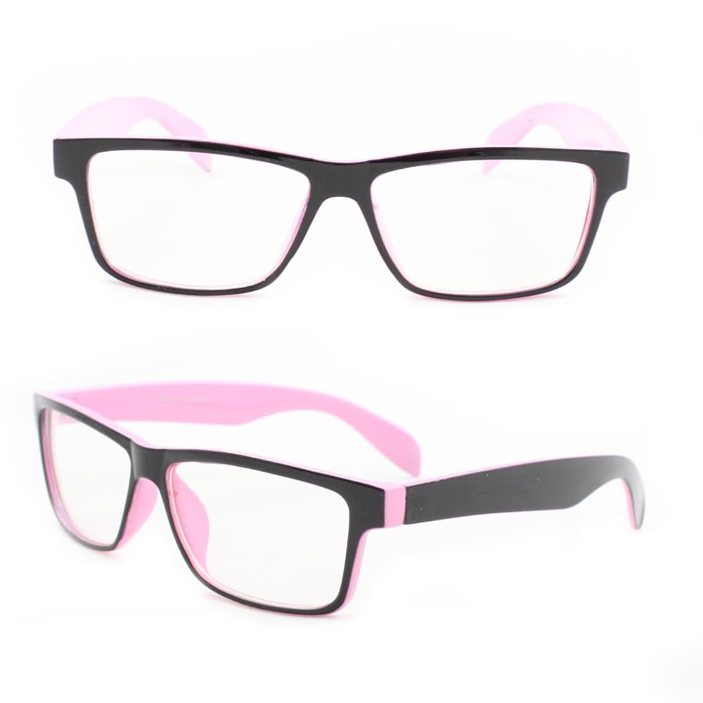 MLC Eyewear Rectangle Fashion Sunglasses P2133 Black with Pink Frame Clear Lens for Women and Men (can be optical frame)