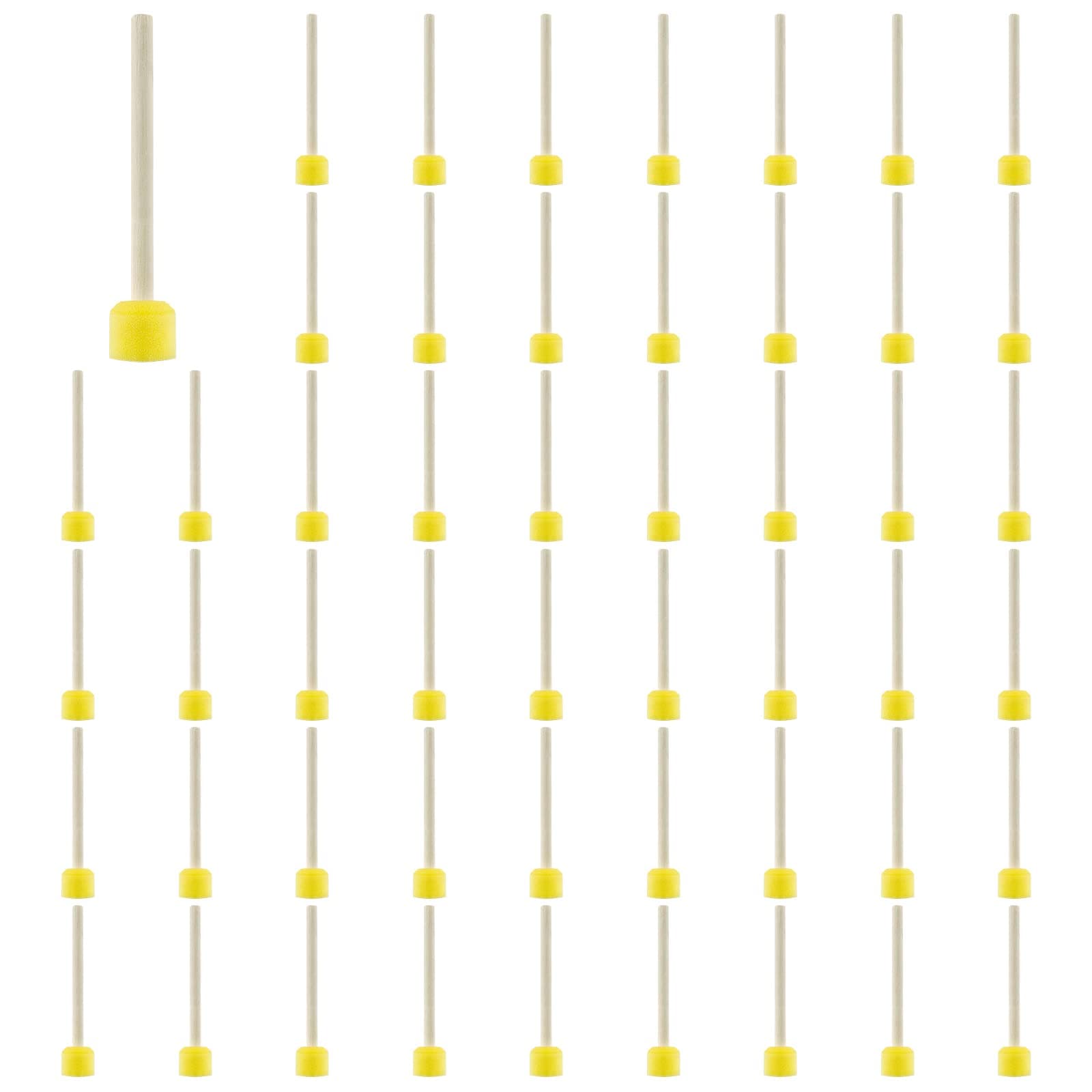 50 Pcs Yellow Round Sponges Brush Set,1.5cm/0.6 Inch Dia Round Paint Foam Sponge Brush Set, Wooden Handle Painting Tools Sponge Stippler Set for DIY Painting Crafts (0.6Inch)