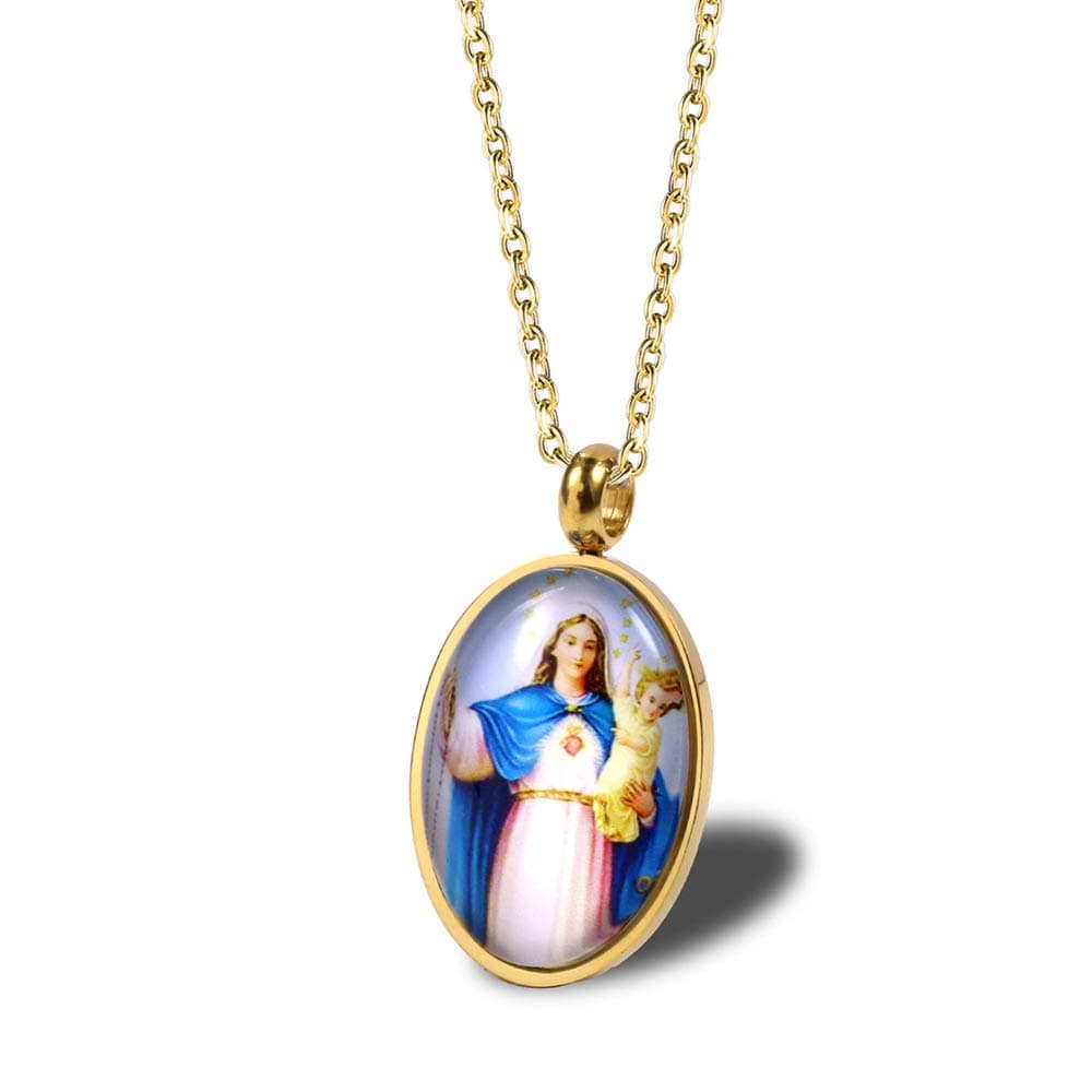 YDMSGSB Pendant Necklace Maria Statue Titanium Steel Men and Women Guadalupe and The Son Family Lovers Gift Jewelry