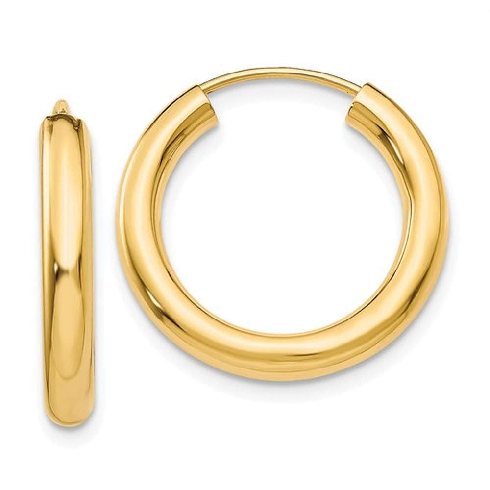 14K Yellow Gold Wide Thick Continuous Endless Hoop Earrings, (3mm Tube)