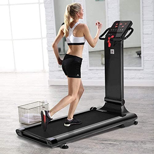 travel Treadmills for Running Smart LED Touch Heart Rate Belt Flat Foldable Running Machine Adjustable Incline Fitness Exercise Treadmill (Black)