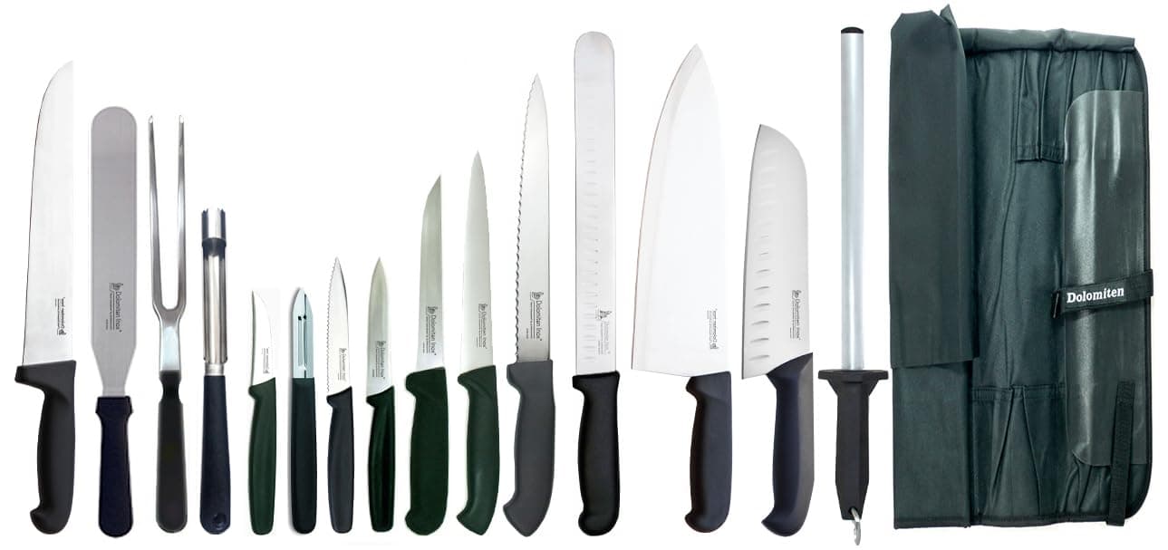 16 Piece PRO Chef Knife Set Including 12" Diamond Steel and Deluxe Knife Folder DOLOMITEN INOX.
