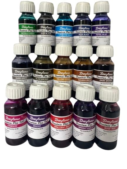 Daytone Fountain Pen Ink - Regular - Assorted Set of 15 Colour (60 ml)