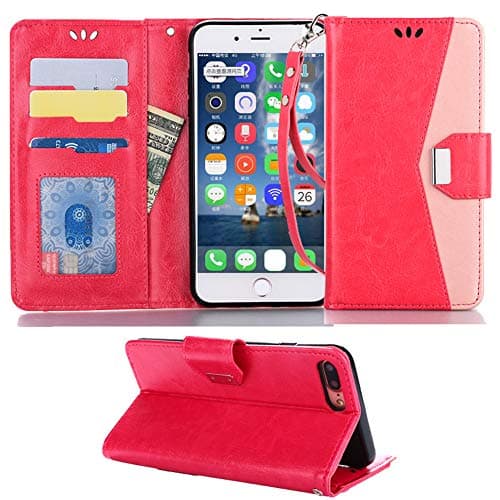 Huawei Honor 7C/Y7 2018/Y7 Prime 2018 Case , Suordii 3 Card Holder PU Leather Magnetic Wallet Cover for Huawei Honor 7C/Huawei Y7 2018/Y7 Prime 2018 - Hot Pink