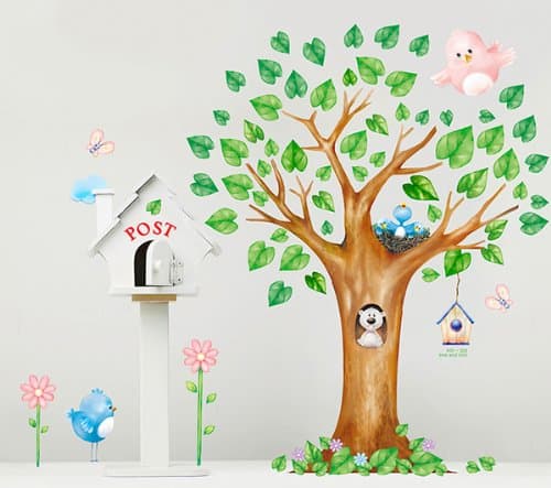 Extra Large Green Tree Nursery Wall Decal/ Tree Wall Decal/ Bird Nest and Tree Wall Sticker