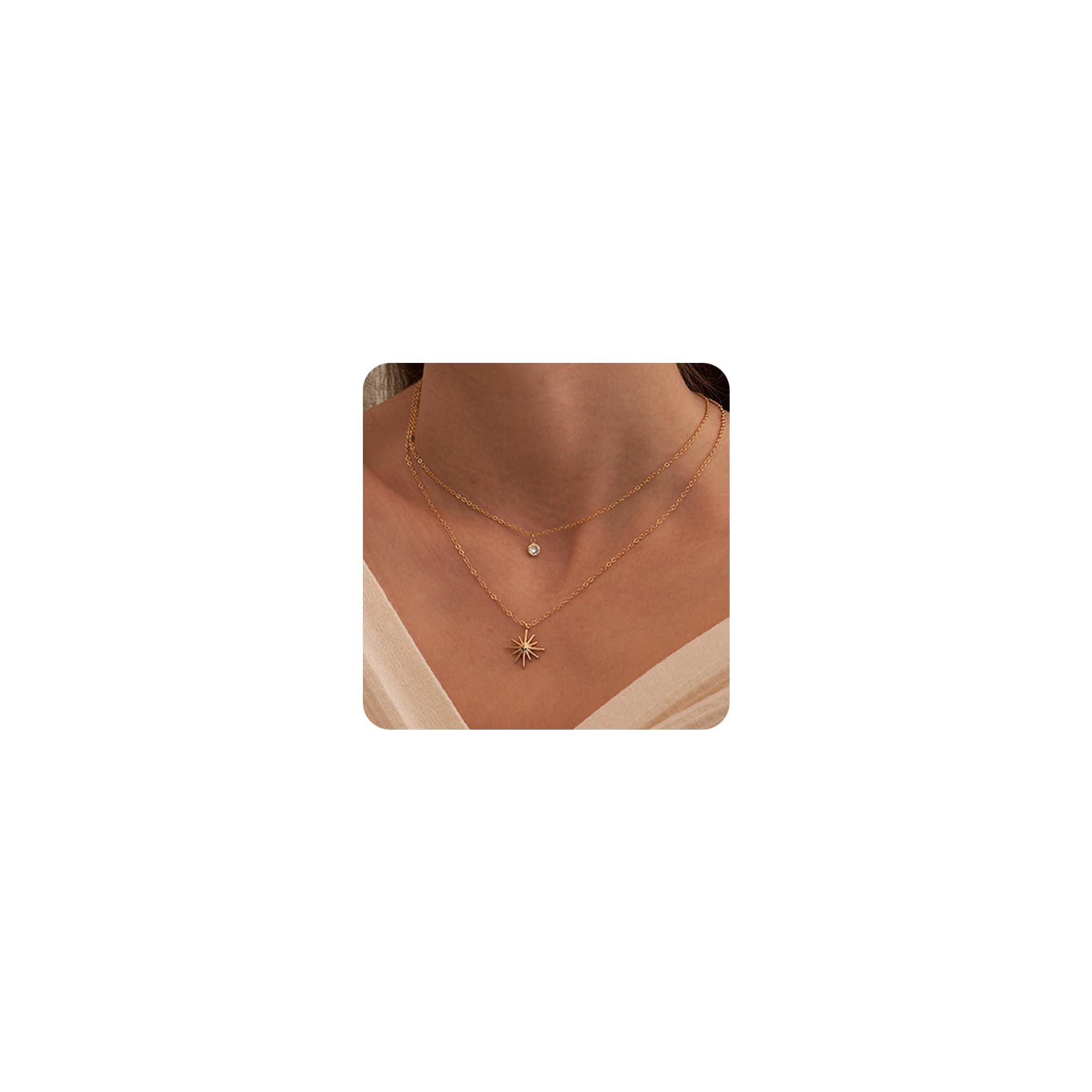 Tewiky Dainty 14k Gold Plated/Silver Cubic Zirconia Necklaces for Women, Simple CZ Jewelry Necklaces Trendy Gifts