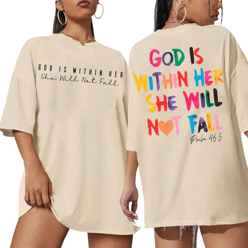 Jinluth Oversized Christian Shirts for Women Jesus Faith Shirt Bible Verse T Shirt God is Within Her Tees Inspirational Tops