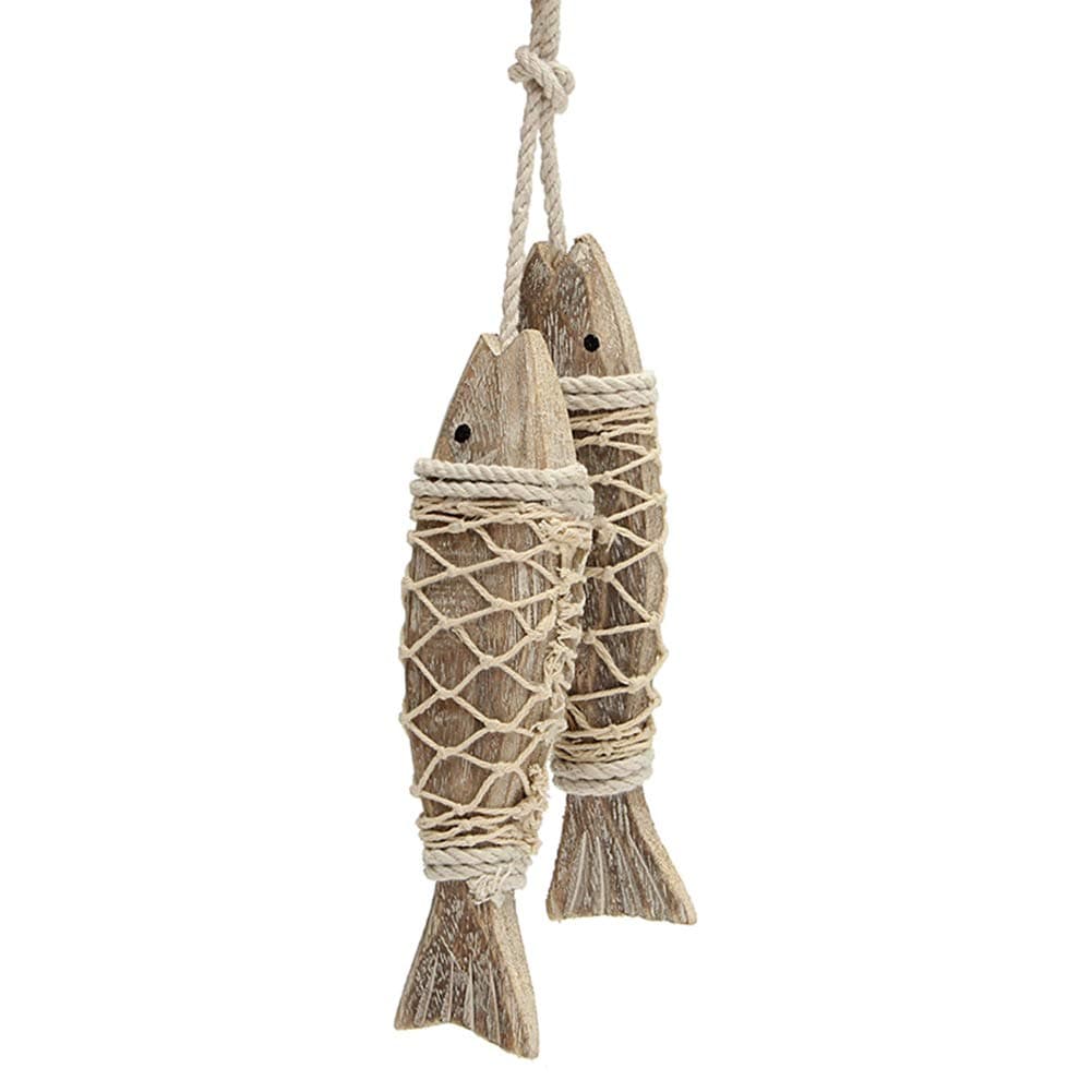 Oriental riverkit 2 Pcs Wooden Fish Rustic Coastal Hand Carved Hanging, Wall Hanging Wood Fish Decor Ornament Home Wall Decorations (Wood Color/Small)