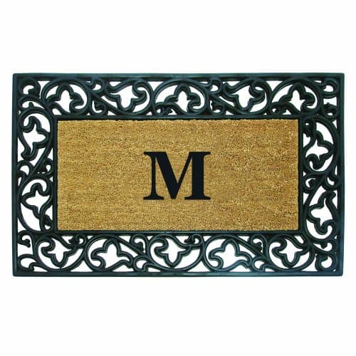 Nedia Home Acanthus Border With Rubber/Coir Doormat, 30 By 48-Inch, Monogrammed M