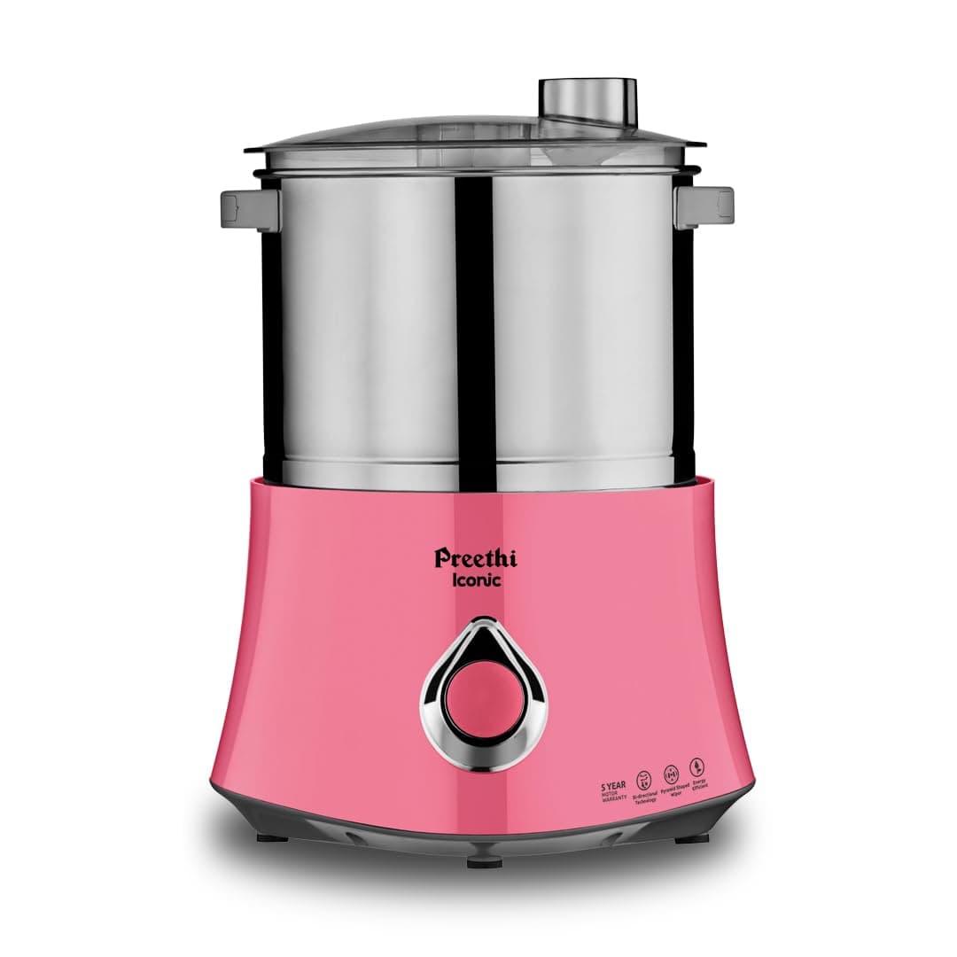 Preethi Iconic Table Top Wet Grinder, 2 L (Pink) with Bi-Directional Grinding Technology