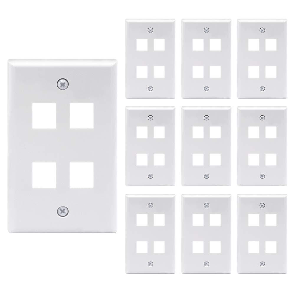 VCE 10 Pack 4-Port Keystone Wall Plate Keystone Jack Modular Inserts- White UL Listed