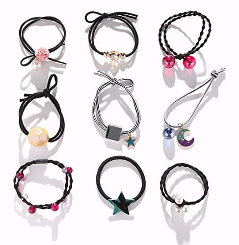 AARainbow 9Pcs Korean Elastic Hairbands,Hair Accessories for Women,Coil Hair Ties,Cute Ties Rope,Spiral Hair Ties,Ponytail Holders for Teen Girls,Young Lady (C-Black)