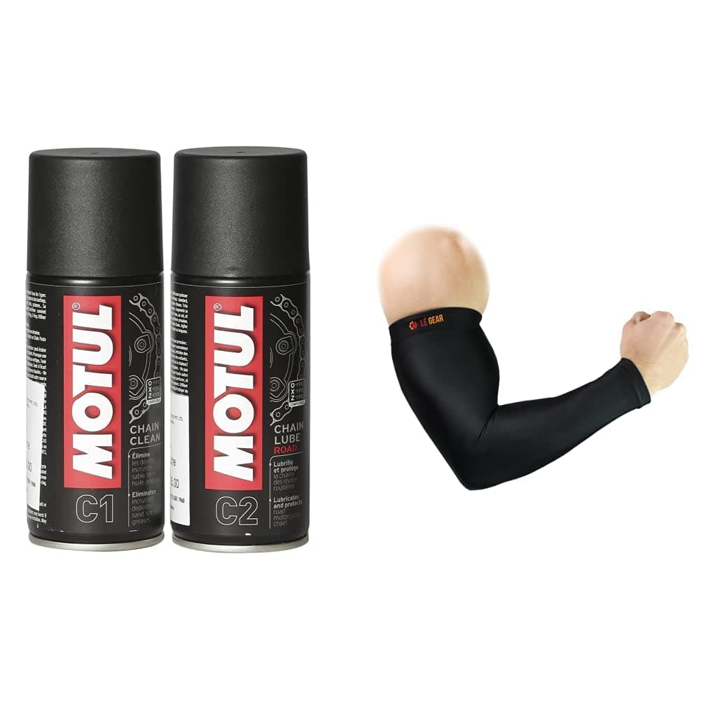 Motul Combo of C2 Chain Lube (150 ml) and C1 Chain Clean for All Bikes (150 ml) + LéGear High Performance Arm Sleeves for Athletic Arm Sleeves Perfect for Cricket, Bike Riding,Cycling