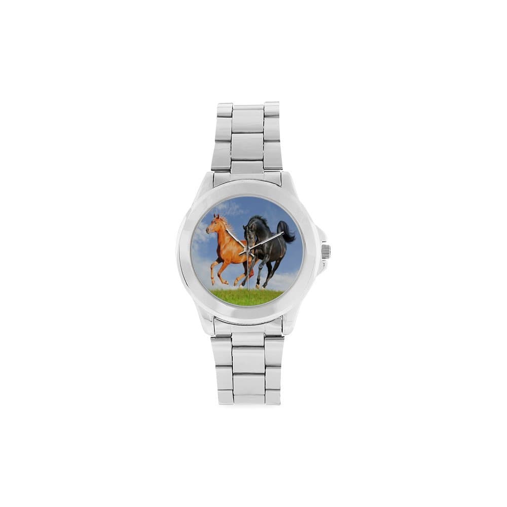 Running Horse on Grass Unisex Stainless Steel Watch