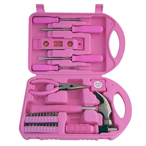 PrimeTrendz Carbon Steel 30 Pieces Pink Tool Set Kit Perfect For Heavy Duty Jobs (BONUS Portable Box Case)