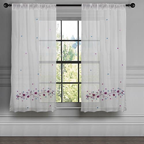 Milano Home White Spring/Summer Sheer Curtains for Living/Bed Room Embroidery Rod Pocket Window Voile Panel 100% Cotton Excellent Quality, 52" x 63"