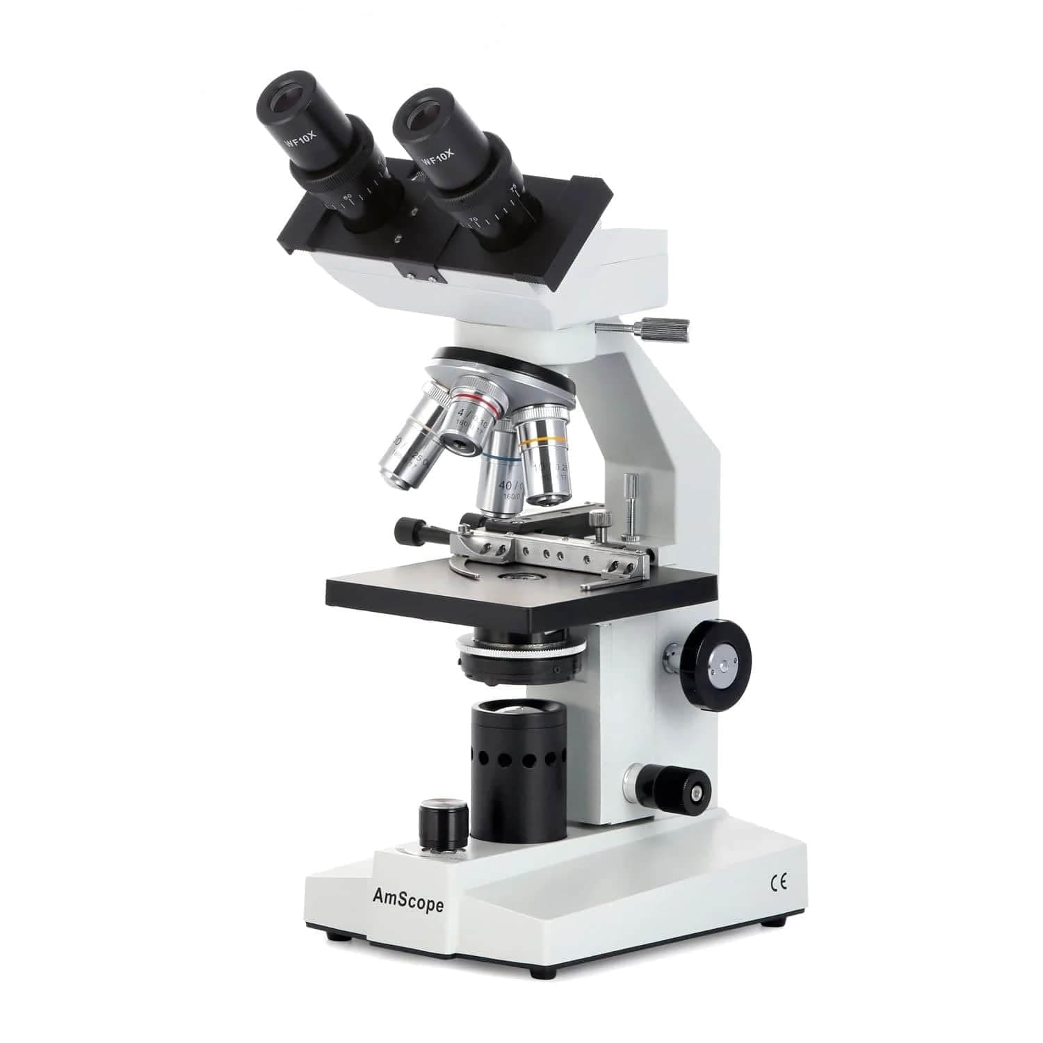 B100B-MS Compound Binocular Microscope, 40X-2000X Magnification, Brightfield, Tungsten Illumination, Abbe Condenser, Mechanical Stage