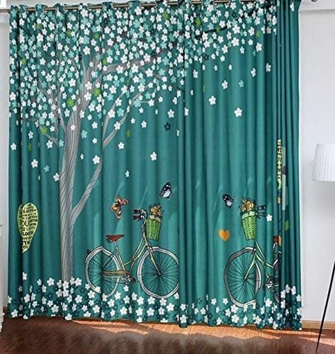 FBS 3D Flower Digital Printed Polyester Fabric Curtains for Bed Room Kids Room Living Room Color Green Window/Door/Long Door (D.N.31) (1, 4 x 5 Feet (Size ; 48 x 60 Inch) Window)