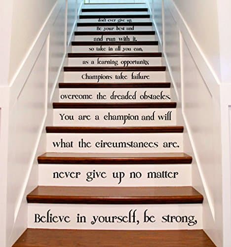 (46" X 47") Vinyl Stairs Decal Quote Believe in Yourself, Be Strong/Inspirational Text Sticker/Art Decor Home Motivational Decals