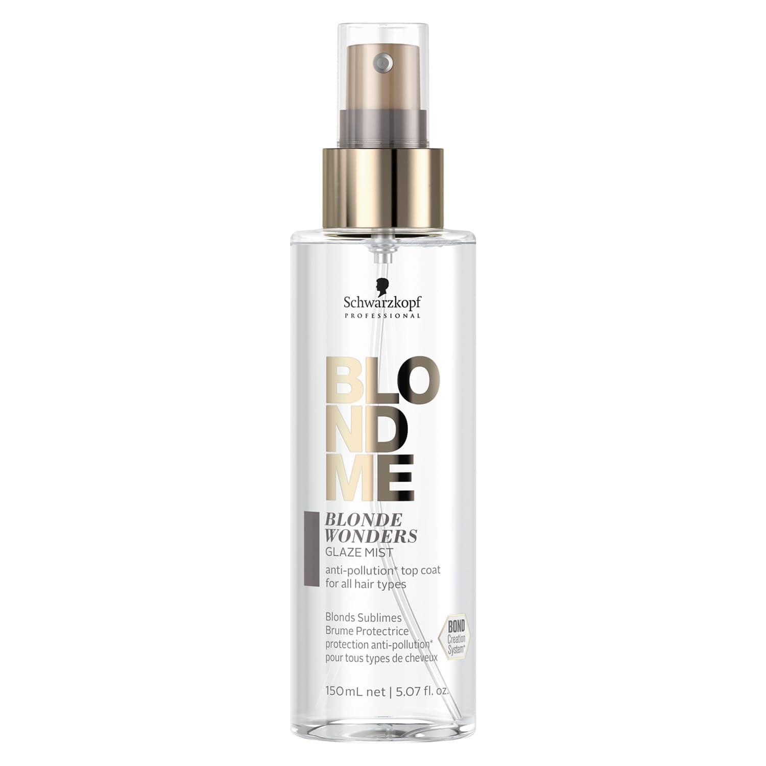 Schwarzkopf Professional BLONDME Blonde Wonders Finishing Glaze Mist Hair Mist For Colored Lighthened Bleached Hair 3D Bond Creation Technology Long Lasting Shine UV Protection Rebuilding 150 ml