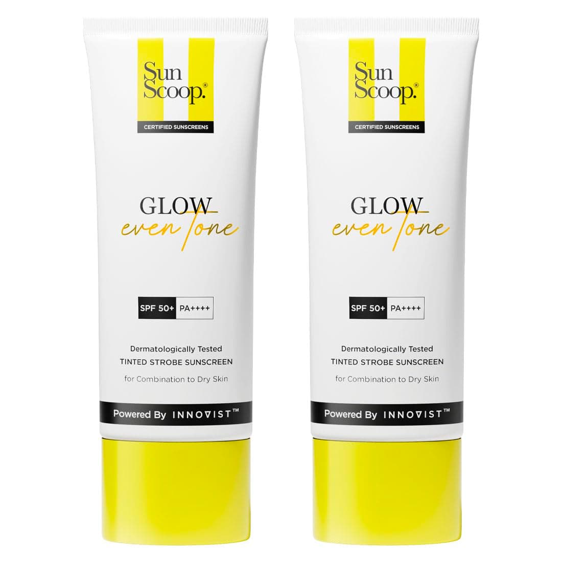 SunScoop Glow Even Tone Sunscreen SPF 50 PA++++ | Tinted Foundation-Like Finish | Zinc Oxide & Licorice Extract for Pigmentation | Broad Spectrum & No White Cast | For Women & Men - 45g(Pack of 2)