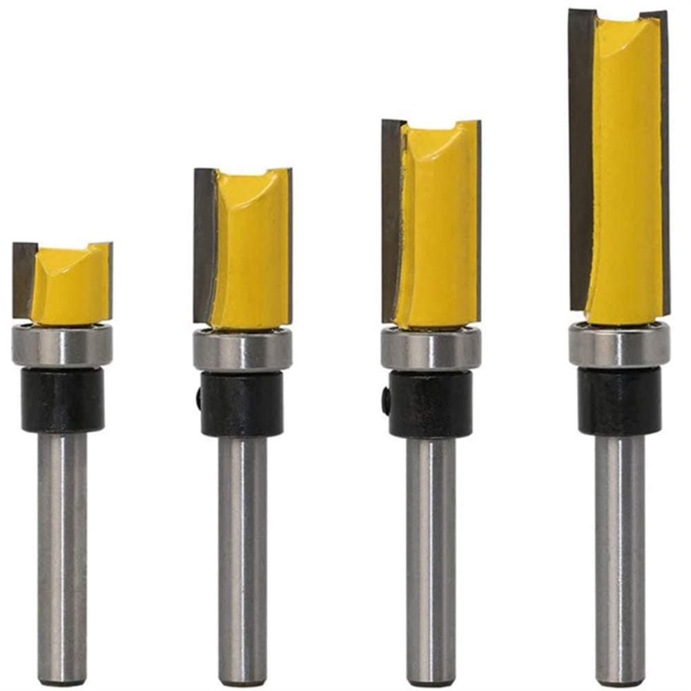 Petansy 1/2" Diameter Flush Trim Pattern Template Router Bit Set Wood Top Bearing Milling Cutter Tool with 1/4 Inch Shank Flush Trim Bit Woodworking Milling Cutter Pack of 4