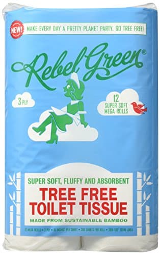 Rebel Green Tree Free Bamboo Toilet Tissue, 12 Mega Rolls, Eco Friendly Carbon Neutral Toilet Paper with Super Soft 3 Ply Sheets