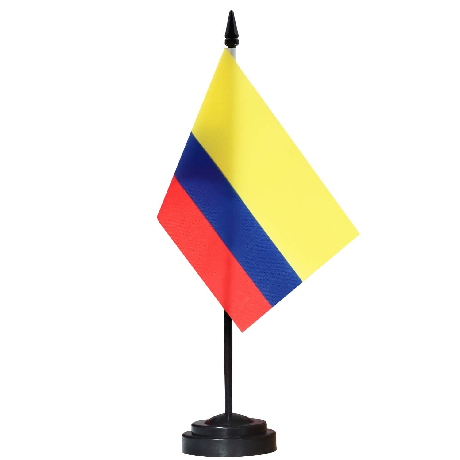 ANLEY Colombia Deluxe Desk Flag Set - 6 x 4 Inch Miniature Colombian Desktop Flag with 12" Solid Pole - Vivid Color and Fade Resistant - Black Base and Spear Top