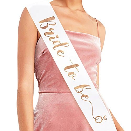 "Bride To Be" Sash - Bridal Shower gift Bridal Sash Bachelorette Sash Wedding Sash Bride Accessories & gifts (White With Rose gold Lettering)