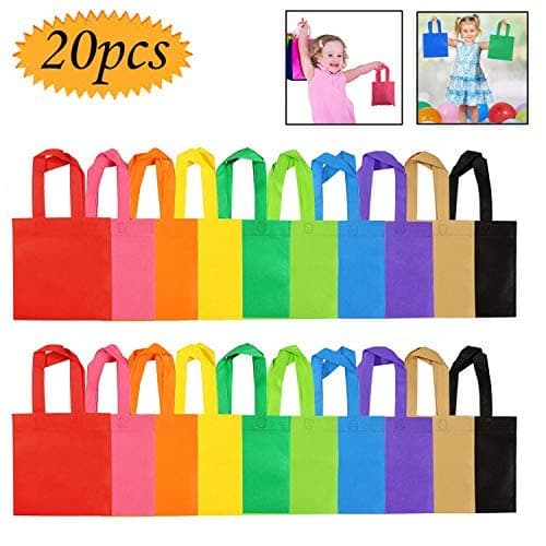 bluesees Non-woven Party Bags, 20 Pack Gift Bag Tote Bags Party Goodie Treat Bag Rainbow Colors Grocery Bag with Handles For Party Favor , 8 by 8 Inches, 10 Colors