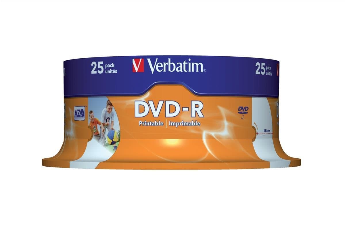 Verbatim DVD-R Wide Inkjet Printable 4.7GB I 25er Pack Spindel I DVD Rohlinge bedruckbar I 16-fache Brenngeschwindigkeit & Hardcoat Scratch Guard I DVD-R Rohlinge printable I DVD leer