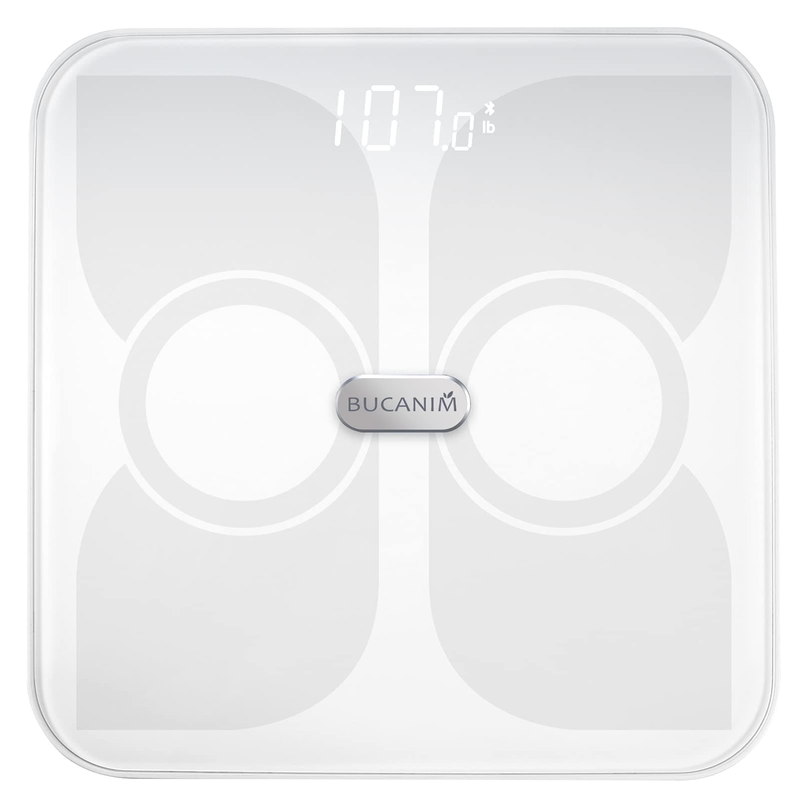 Bucanim Digital Bathroom Scale ITO Smart Body Weighing Analyzer Health Monitor with Smartphone App for Fitness Tracking 400lb / 180kg LED Display Batteries Included