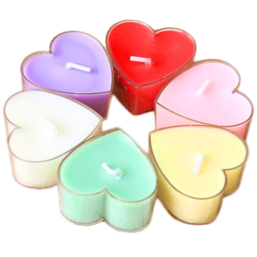 iTemer 12 Pcs Heart Shape Candles Colouful Tea lights Gift Set for Christmas Birthday Gift Party Festival Halloween Wedding Dinner Table Home (Yellow, Red, Green, Pink, Purple, Blue)