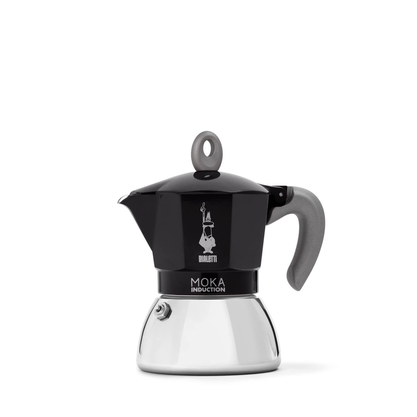 Moka Induction 4-Cup Espresso Maker – Black 5.7 Oz Stovetop Coffee Pot, Suitable for All Types of Hobs Including Induction, Aluminum Upper with Stainless Steel Base, Classic Italian Design