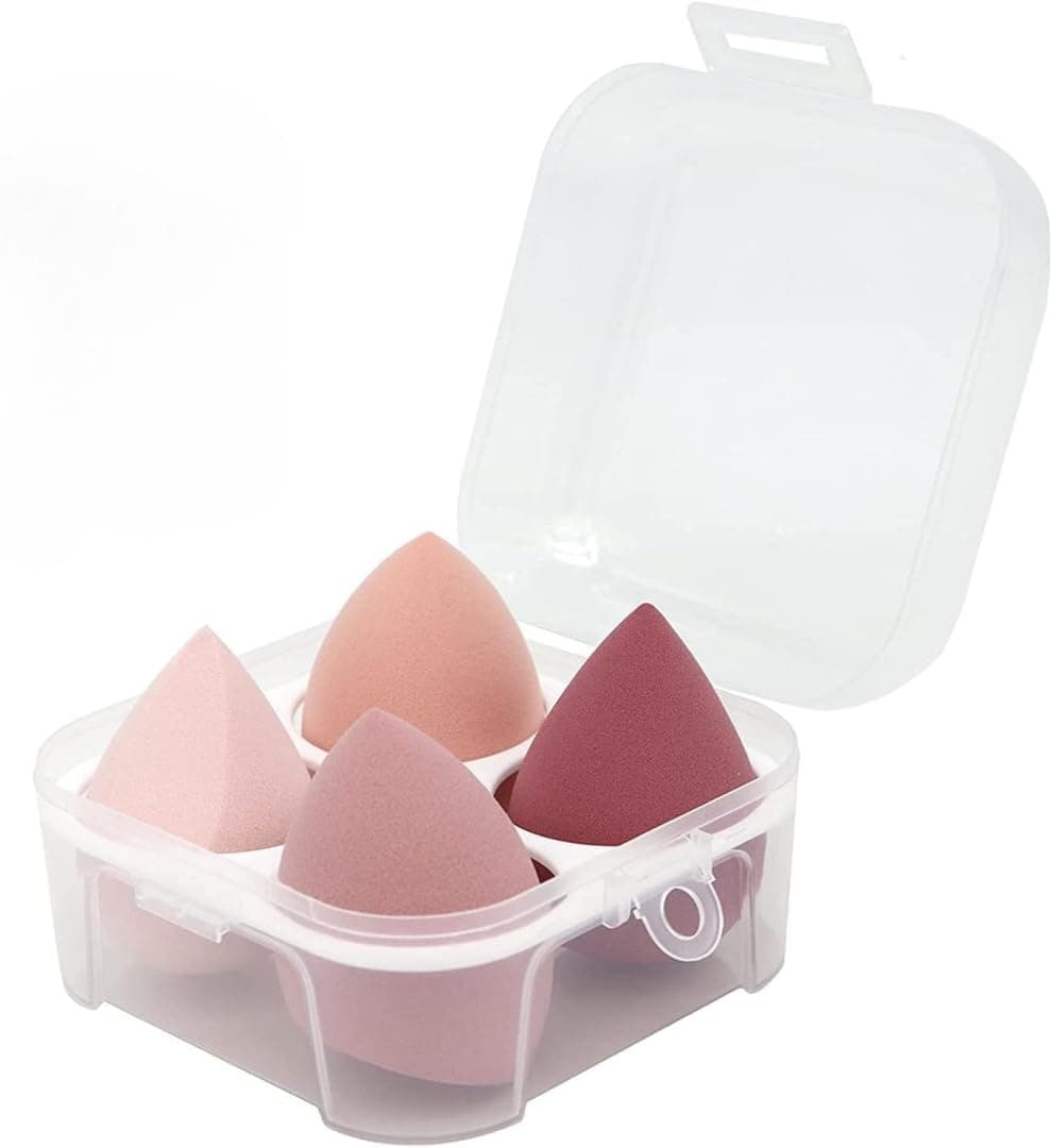 4 Pcs Professional Beauty Makeup Sponges Blender Set With Storage Case, Foundation Blending Blender Flawless for Cream, Powder and Liquid (Pink)