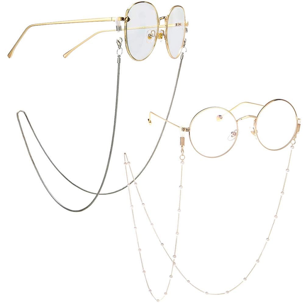 Eyeglass Chains for Women 2pcs Sunglasses Reading Glasses Strap Holder Cords Fashion Lanyards Eyewear Retainer (Gold Beads+Silver Snake One Size)