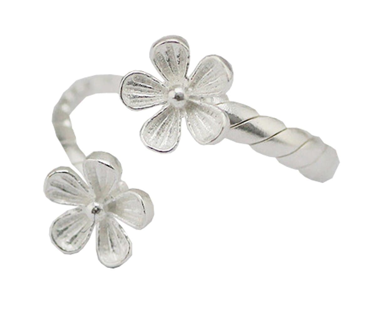 Pink Universe Double Floral Ring Adjustable Silver