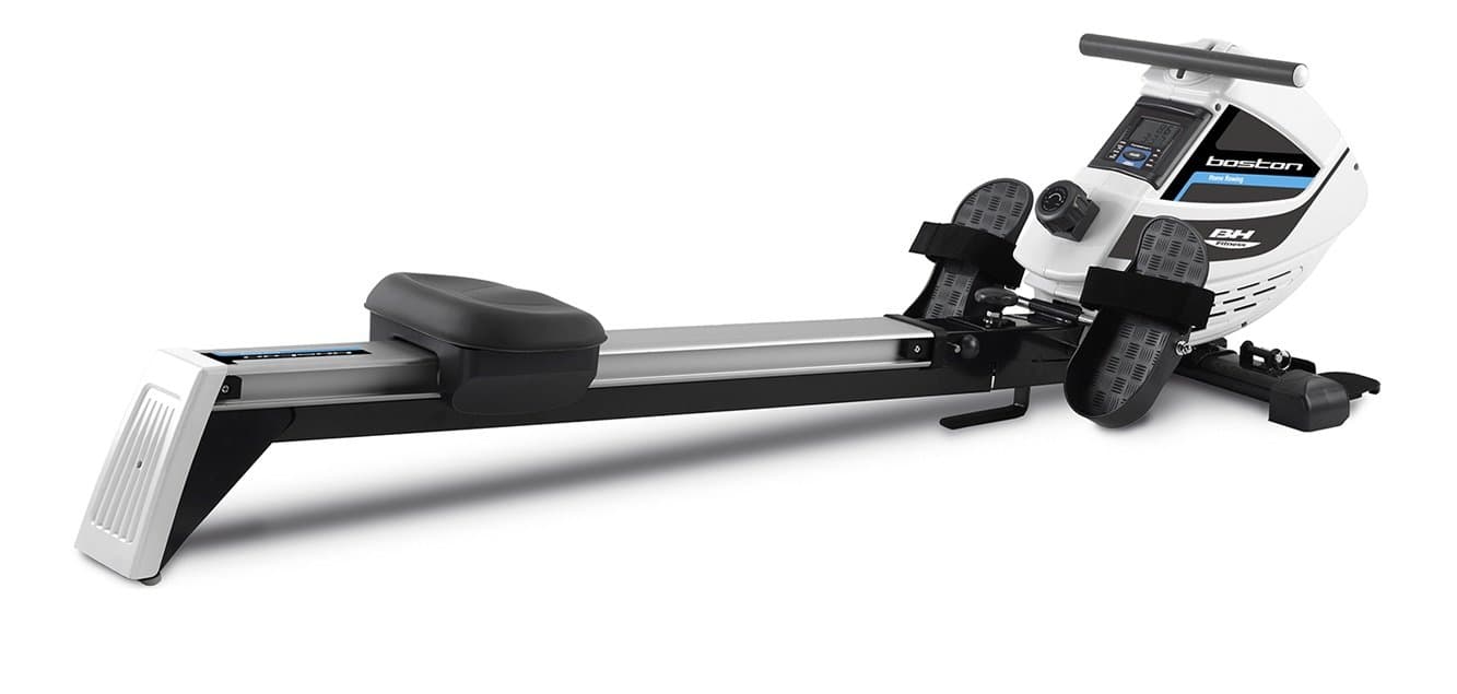 BH Fitness BOSTON R307. 11 lbs Flywheel. No more excuses to get in shape! Foldable rowing machine. Magnetic brake system. Electronic display. Quick and simple folding. Black, white, metallic