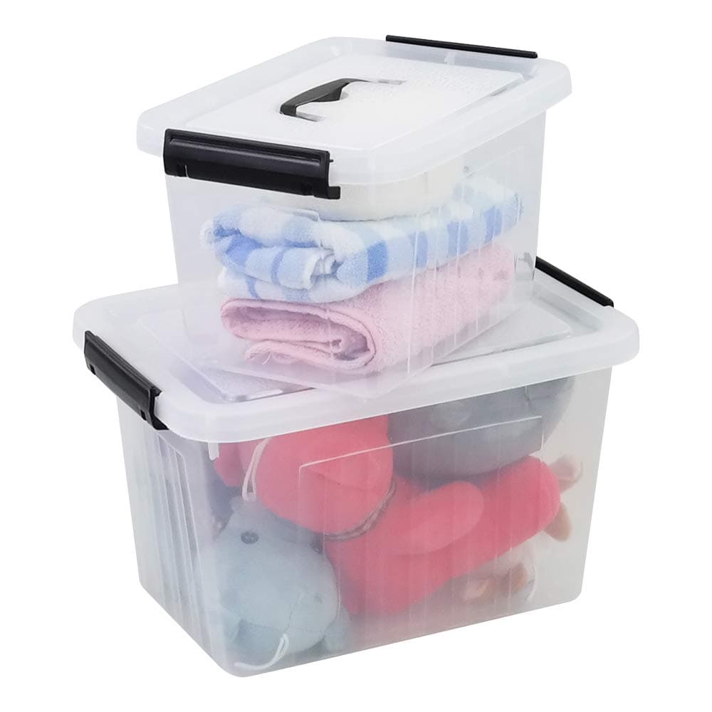 2 Pack Clear Plastic Storage Box, Latching Bin with Lid and Handle (12 Quart &6 Quart)