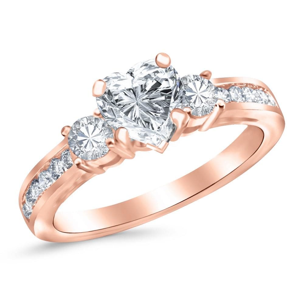1.1 Carat GIA Certified Heart Cut 14K White Gold Channel Set 3 Three Stone Diamond Engagement Ring (I-J Color VS1-VS2 Clarity Center Stones)