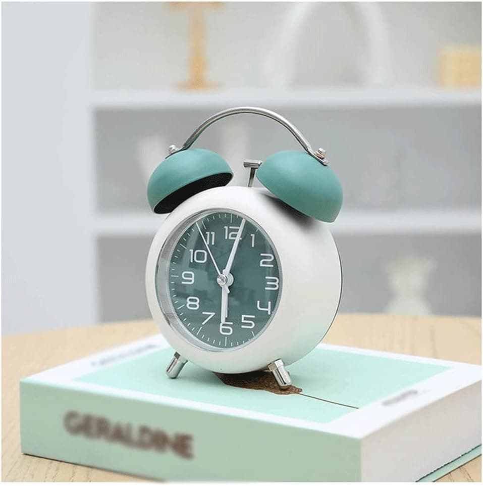 Alloy Steel, Glass Twin Bell Edition Vintage Look With Night Led Display Table Alarm Digital Clock, Home Decor, Size :12X10X6 Cm, Small (Green)