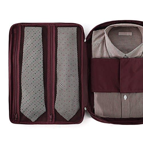 Xsorter Travel Shirts & Ties Pouch, Anti-Wrinkle Multi-Function Shirt Organizer Travel Clothes Storage, Waterproof Luggage Packing Bag for Men & Women, 2 Folding Boards Included (Burgundy Red)