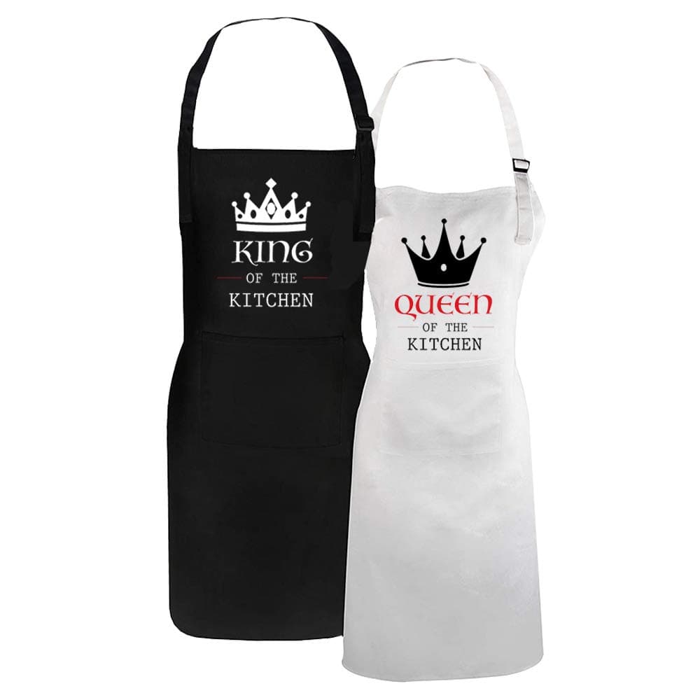 King and Queen Aprons Wedding Gifts for Couples His and Hers Kitchen Cooking Bibs Engagement Anniversary Presents for Parents Aprons