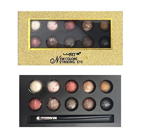 10 Shimmering Colours Smokey Baked Eyeshadow Palette with Sponge Applicator - Gold Package Boxed