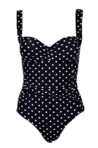 PHAYON Retro Ruched Tankini Tummy Control Push Up Swimsuit for Women One Piece Polka dot Black