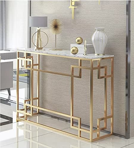 Home Furniture Living Room Rectangle Side Tables Gold Legs Marble top entryway Table Console