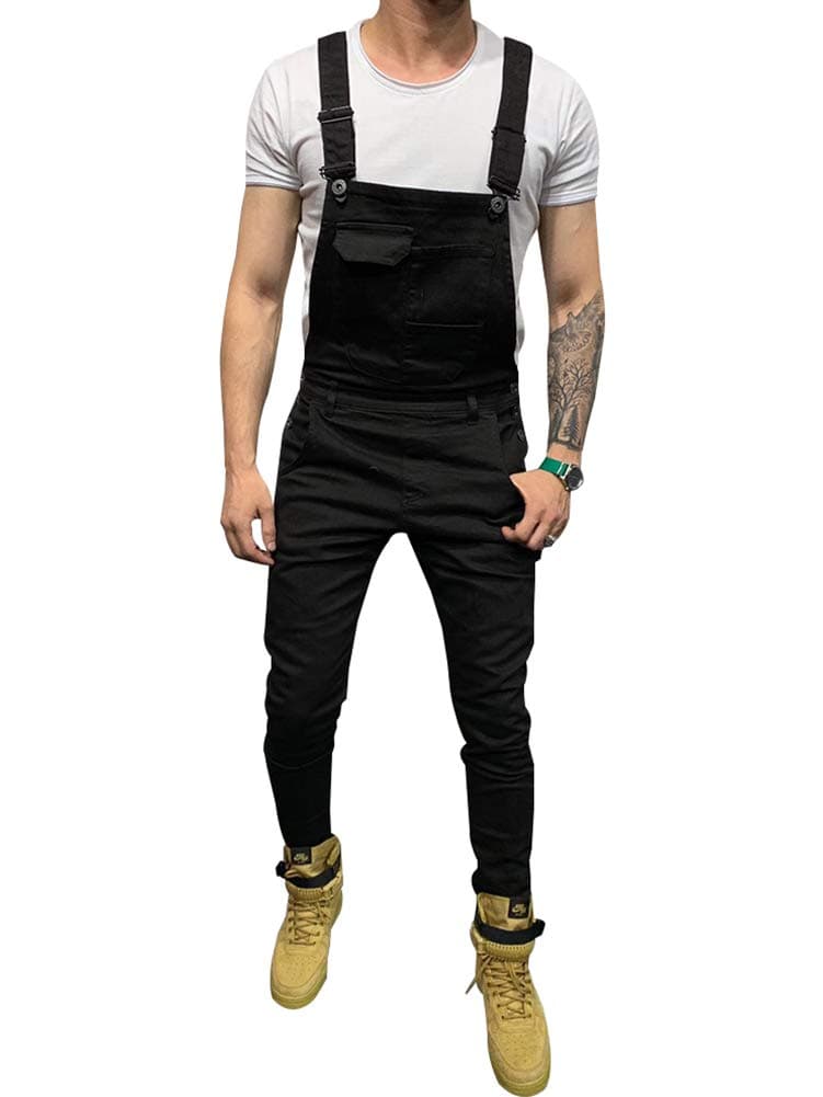 Men's Denim Bib Overalls Fashion Slim Fit Jumpsuit with Pockets