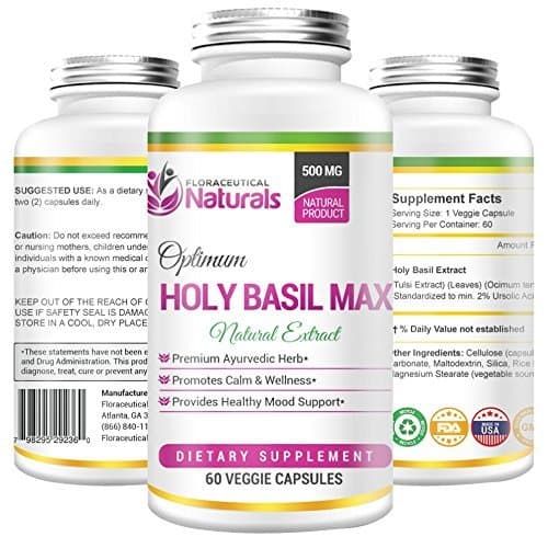 (Tulsi) Holy Basil 500 - Holy Basil Supplement – Vegetarian 60 Holy Basil Capsules